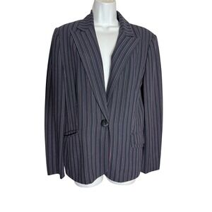 Jones New York Blazer‎ Size 14 Women Navy Blue & Pink Stripe Career Jacket 💙🩷